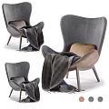 Modern Accent Chair with Gray Fabric Wooden Legs and Plaid Blanket Design