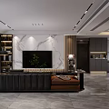 Modern Living And Dining Room Interior With Gray Cabinets Sofa Green Plants And Decorative Painting
