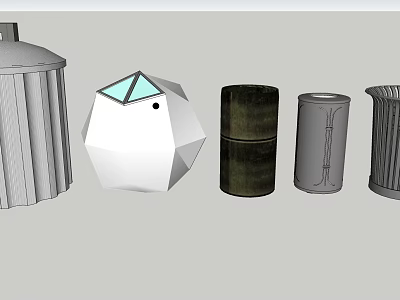 Public Facilities with Cylindrical and Polyhedral Shapes and Metal and Plastic Materials in Public Areas 3d model