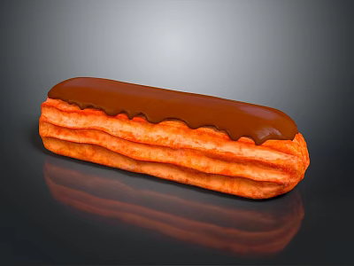 Delicious Flaky Layered Orange Eclair Pastry Topped With Smooth Chocolate Glaze 3d model