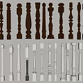 Various Wooden Railing Balusters Designs in Brown and White Colors Displayed