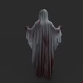 Scary Female Ghost Figure In Blood Stained White Robe With Outstretched Hands