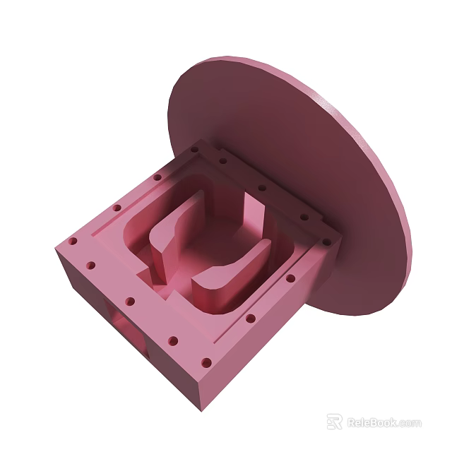 Pink Industrial Mechanical Mold Component With Square Base Circular Lid And Holes 3d model