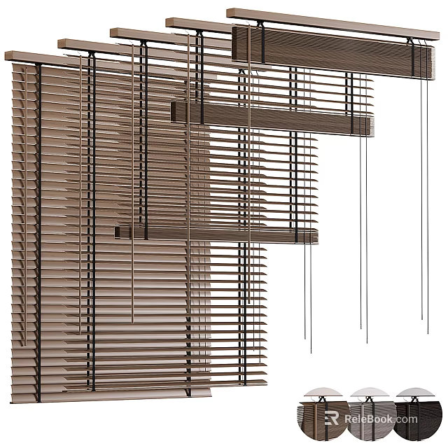 Modern Wooden Window Blinds With Horizontal Slats Design For Home Interior Decor 3d model 