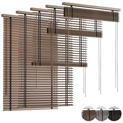 Modern Wooden Window Blinds With Horizontal Slats Design For Home Interior Decor 3d model