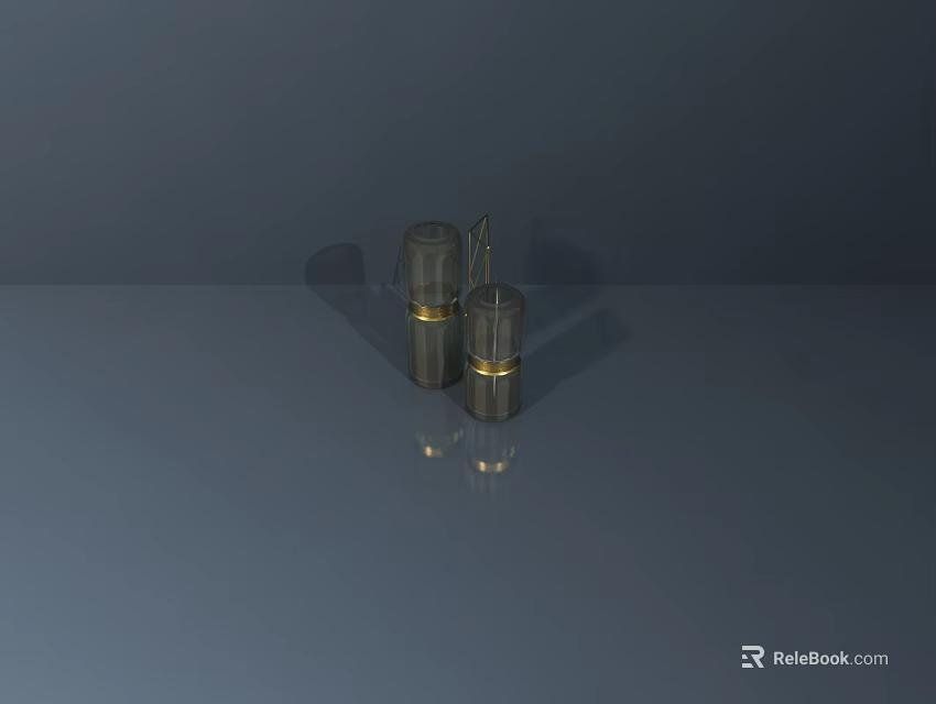 Metallic Cylindrical Decorative Ornament Set With Golden Rings And Reflections On Smooth Dark Surface 3d model 