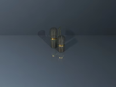Metallic Cylindrical Decorative Ornament Set With Golden Rings And Reflections On Smooth Dark Surface 3d model