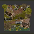 Miniature Rural Landscape Model With Small House Straw Stacks Trees Pond And Wooden Bridge