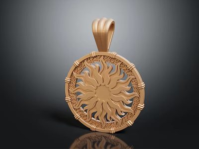 Exquisite Gold Pendant Circular Sculpture With Sun Pattern And Intricate Carvings 3d model