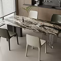 Modern Dining Table Set With Marble Top And Gray Beige Chairs In Bright Window Area 3d model