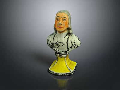 Medical Teaching Bust Model With Grey Hair Yellow Base And Striped Clothing 3d model