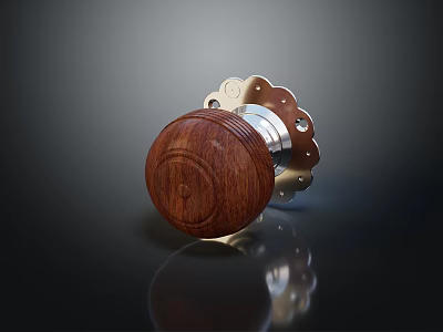 Modern Wooden Door Knob With Polished Metal Base For Interior Home Use 3d model