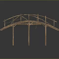Handmade Wooden Small Bridge Model Structure with Railings and Planks 3d model