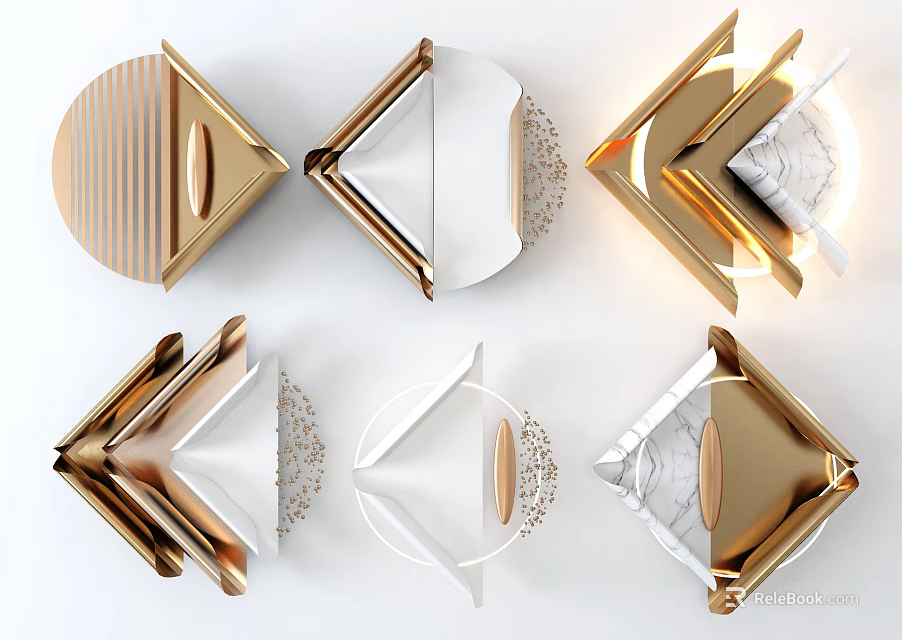 Modern Geometric Wall Decor With Gold Metal Marble And Acrylic Shapes 3d model 