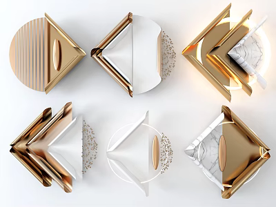 Modern Geometric Wall Decor With Gold Metal Marble And Acrylic Shapes 3d model