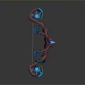 Detailed Fantasy 3D Model With Curved Red Body And Blue Glowing Decorative Nodes