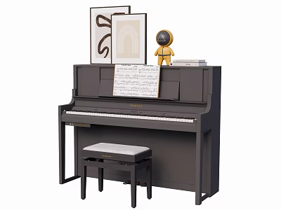 Classic Piano Interior With Sheet Music Framed Artworks And Wooden Stool 3d model