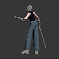 3D Futuristic Mechanical Character With Sword Helmet Mechanical Leg And Standing Pose