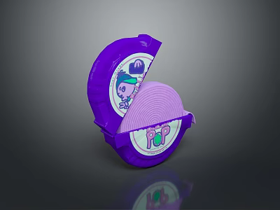 Purple Packaged Rolled Food Snack with POP Logo and Cartoon Design 3d model