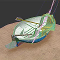 Decorative Small Boat Model With Oars Blue Cloth On Round Platform