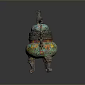 Traditional Chinese Enamel Incense Burner With Lion Shaped Lid And Dragon Handles