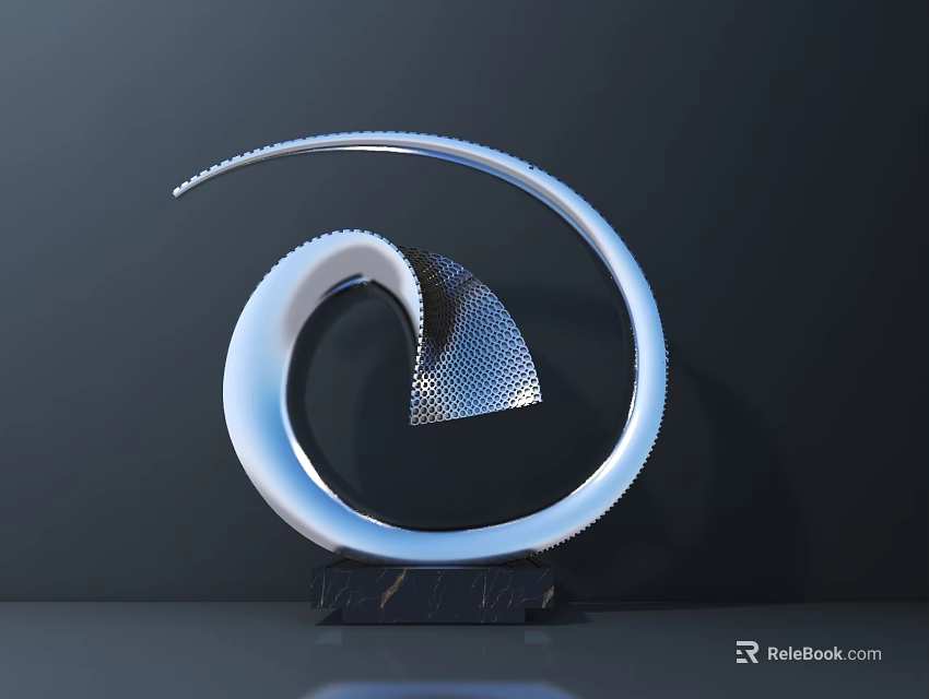 Artistic Modern Spiral Sculpture With Metallic Glossy Finish And Black Base 3d model 