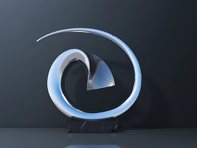 Artistic Modern Spiral Sculpture With Metallic Glossy Finish And Black Base 3d model