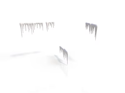 Shiny Icicles Hanging From Roof Edge In Cold Winter Outdoor Landscape 3d model