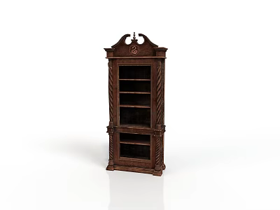 Elegant Vintage Wooden Bookcase With Carved Details Multiple Shelves And Decorative Top 3d model