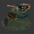 Green Military Automatic Weapon Turret System With Circular Base And Mechanical Parts