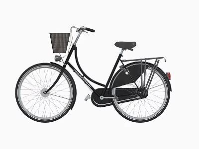 Classic Black City Bicycle With Front Basket Rear Rack And Fenders 3d model
