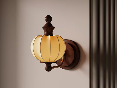 Classic Wooden Wall Lamp With Cream Colored Shade For Indoor Home Decoration 3d model