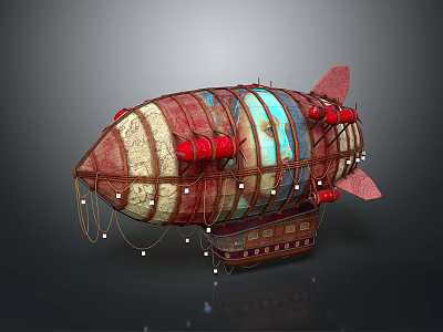 Retro Style Airship Featuring Colorful Stripes Red Parts Ropes And Intricate Bottom Design 3d model