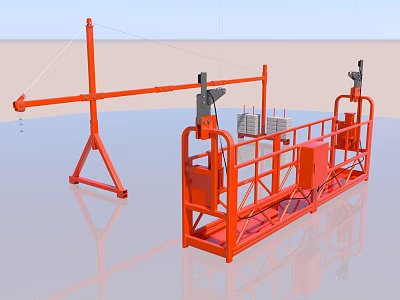 Red Industrial Aerial Work Suspended Platform with Safety Frame and Construction Features 3d model