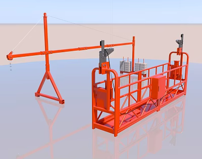 Red Industrial Aerial Work Suspended Platform with Safety Frame and Construction Features 3d model