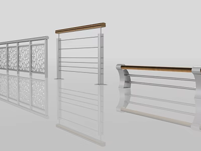 Various Modern Railing Designs Featuring Decorative Patterns Wooden Handrail And Metal Frames 3d model