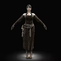 Woman Wearing Brown Long Dress Long Sleeves Decorative Belt and Brown Boots on Black Background