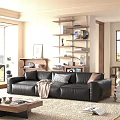 Modern Black Genuine Leather Three Seater Sofa For Cozy Minimalist Living Room Home Decor