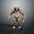 Minotaur Warrior Character 3D Model With Golden Armor And Dagger Weapon