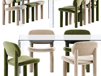 Modern Dining Table Set With Glass Top And Upholstered Chairs 3d model