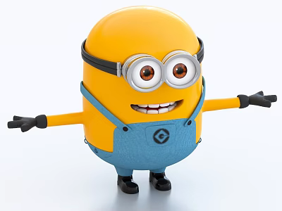 Cute Yellow Minion Decorative Figurine With Goggles Blue Overalls And Smiling Expression 3d model