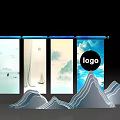 Scenic Landscape Scrolls Backdrop Blue Themed Photo Check In Spot Decor