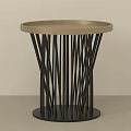 Modern Side Table With Round Gold Top And Black Slender Rod Legs