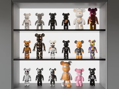 Colorful Bearbrick Dolls Displayed On Shelves 3d model