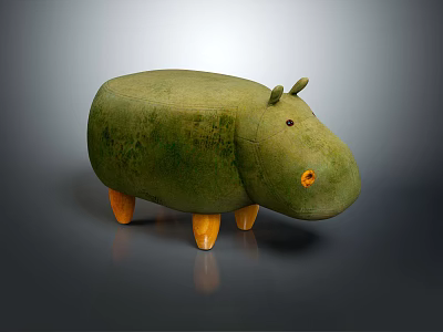 Hippo Shaped Green Sofa Stool With Yellow Legs And Nose 3d model