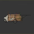 Vintage Hand Cart With Metal Frame Wooden Planks And Hanging White Bags On Dark Background