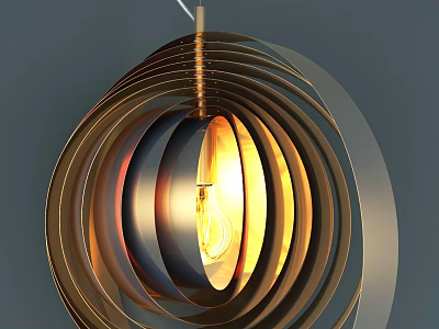 Modern Metal Spiral Ring Chandelier with Illuminated Bulb for Contemporary Home Decor 3d model