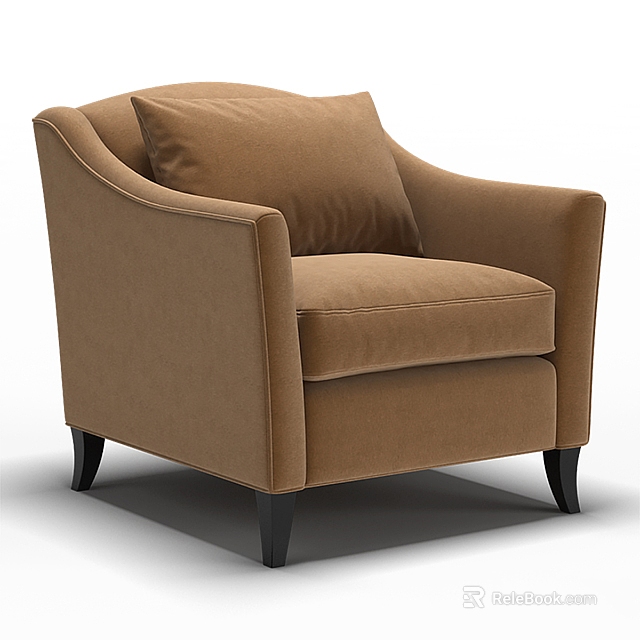 Elegant Brown Upholstered Armchair With Comfortable Cushion And Black Wooden Legs 3d model 