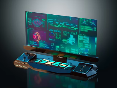 Futuristic Gaming Desktop With Large Display Neon Lights Modern Design And Advanced Interface 3d model