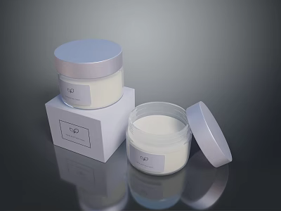 Skincare Cream Jars With Silver Lids And White Packaging Boxes 3d model